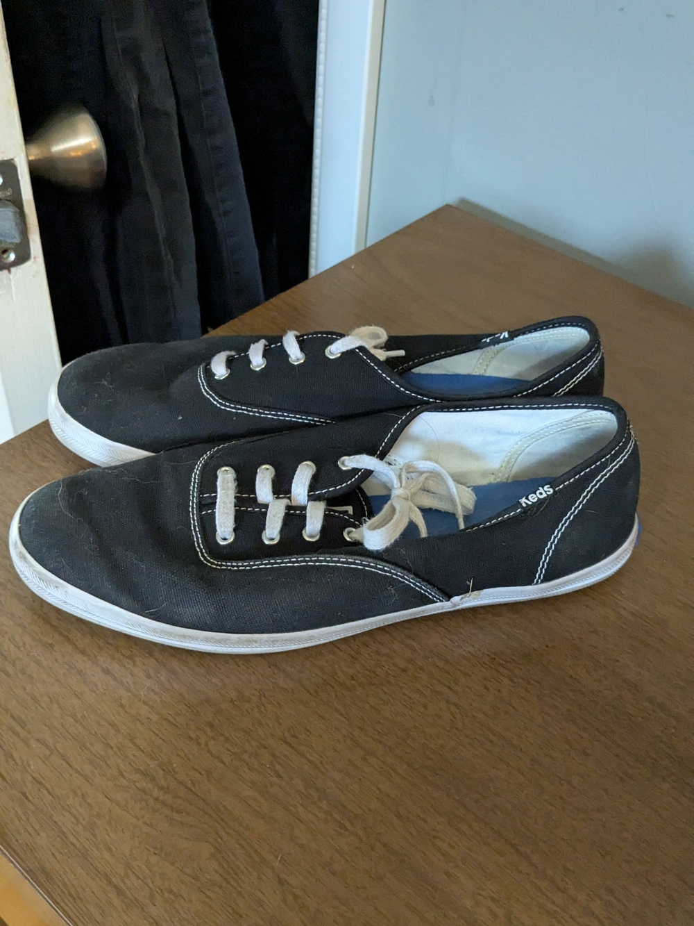 WIDE WIDTH Keds Black Canvas Low-Top Sneakers with White Accents